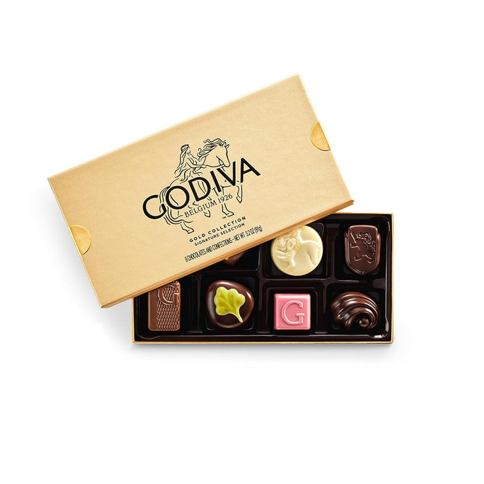 Godiva Gold Assorted Chocolate Gift Box, Belgian Dark and Milk Chocolates with Pralinés, Ganaches & Caramels, Gourmet Gift for Birthdays, Holidays, Non-GMO & Kosher, 8 Pc
