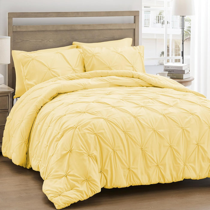 UNIKOME Queen Comforter Set White - Ultra Soft Boho Pintuck Down Alternative Bedding Set for Winter, All Seasons, 3 Pieces Warm Pinch Pleat Solid Bed Set with Comforter, 2 Pillowcases