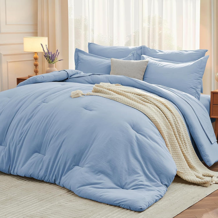 MUXHOMO 5 Pieces Twin XL Comforter Set, Soft Bed in a Bag Twin XL Size, All Season Bedding Set with Comforter, Flat Sheet, Fitted Sheet, Pillowcases & Shams, Lavender
