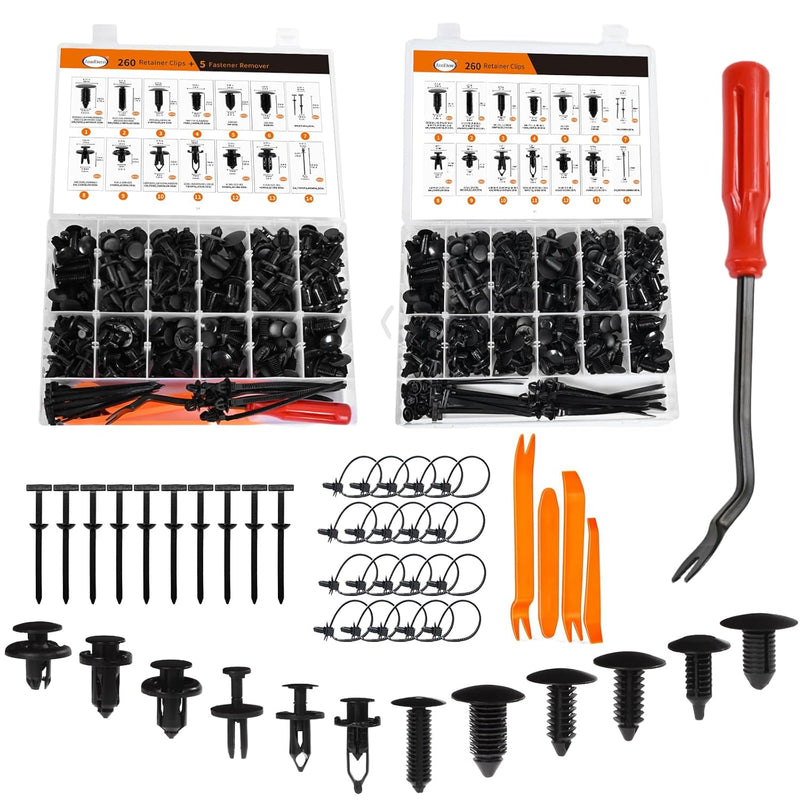 240PCS Bumper Clips - Plastic Rivets Push Fasteners Set for Car, Most Popular Sizes for Door Trim, Panel, Fender - Compatible with GM, Ford, Toyota, Honda, Chrysler