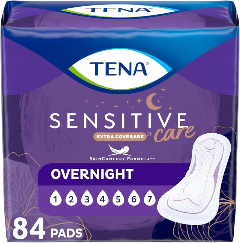 TENA Sensitive Care Incontinence Pads, Bladder Control, Postpartum for Women, Overnight Absorbency, Extra Coverage, 90 Count