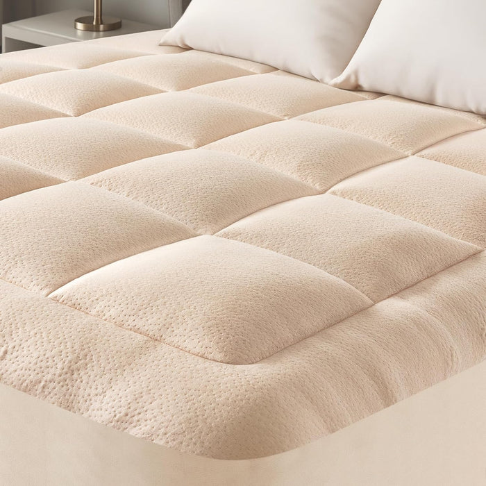Ultra Soft Queen Size Mattress Topper - Viscose Made from Bamboo Pillow Top Mattress Pad for Back Pain Relief - Naturally Cooling for Hot Sleepers, Green