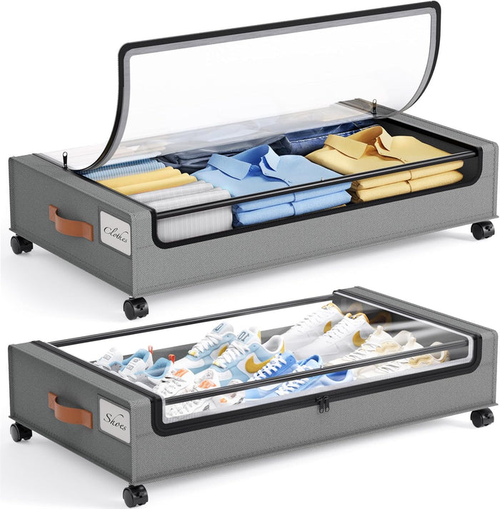 Yecaye Under Bed Storage with Wheels, 2Pack Under Bed Storage Containers, Underbed Shoe Storage Organizer, Rolling Under Bed Metal Drawers for Clothes, Blankets(30.71 x 16.93 x 6.69 in)
