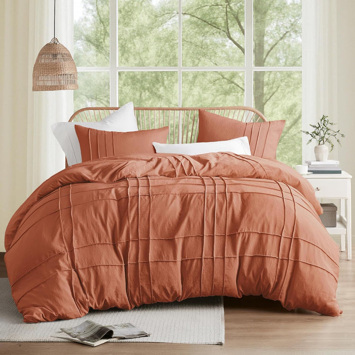 Comfort Spaces Cream Queen Size Comforter Set - 3 Pieces Pintuck Pleated Bedding Sets, All Season Lightweight, Extra Softness Pre-Washed Microfiber Queen Bed Set, Shams