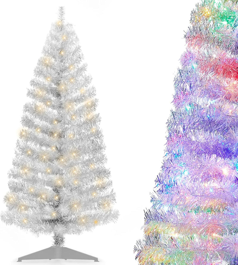 Pre-Lit Artificial Christmas Tree, Warm White Lights, Colorful Lights, Includes Stand, 4 feet (Black)