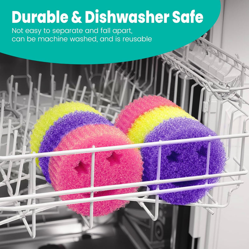 HELIME Scrub Sponge Dish Scrubber, Non Scratch Multipurpose Sponges, Temperature Controlled Dual Sided Cleaning Pads, BPA Free and Odor Resistant, Safe for Kitchen, Bathroom, and Household Cleaning