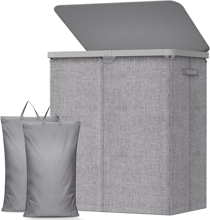 Lifewit 105L Laundry Basket with Lid, Large Laundry Hamper with Plastic Handles and Removable Bag, Foldable Tall Dirty Clothes Hampers for Laundry for Laundry Room, Bedroom, Bathroom, Dorm, Beige