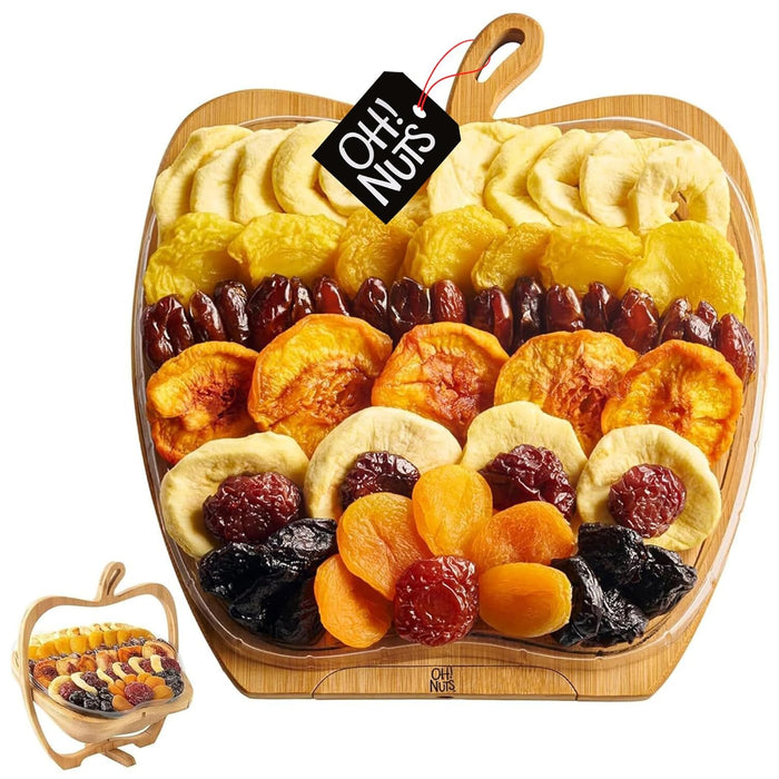 Oh! Nuts Dried Fruit Gift Basket - Gourmet Gift Baskets - Holiday Healthy Assortment Dried Fruits Gift Box - Crafted in the USA - Wooden Heart Shape Gift Tray - (Ruby Heart)