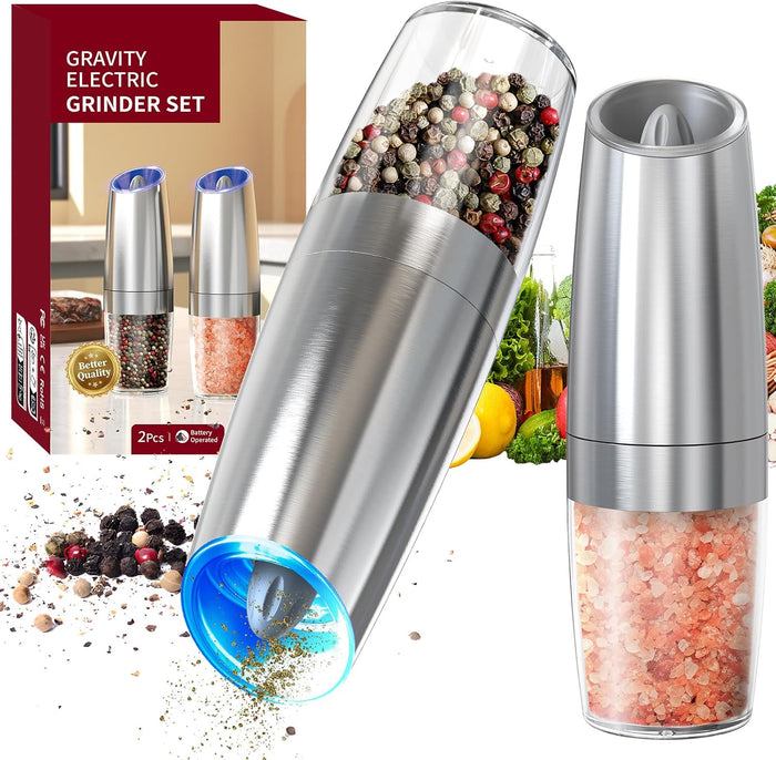 CIRCLE JOY Gravity Electric Salt and Pepper Grinder Set Automatic Salt and Pepper Grinder Set with LED Light, Battery Operated, Adjustable Coarseness, Large Capacity, for Home Kitchen BBQ