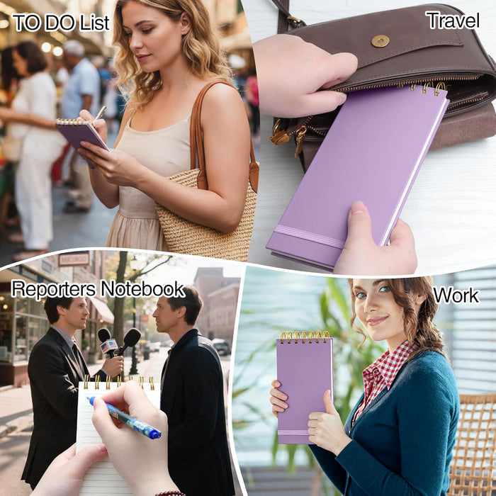 Top Spiral Notepad Thick Superhard Cardboard Cover Reporters Notebook Top Bound Spiral Notepad Reporter Notepad 8.8x3.75 In 4x160 Pages 100GMS Wide Ruled Notebooks Purple and Green