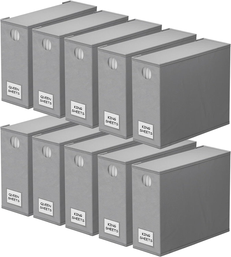 SpaceAid 4 Pack Bed Sheet Organizers and Storage, Foldable Organizer for Linen Closet, Sheets Set Folder Keeper with Window XL (Queen & King Size) Organizing Bedding Container, Gray 91ZDSN-SL01-G4