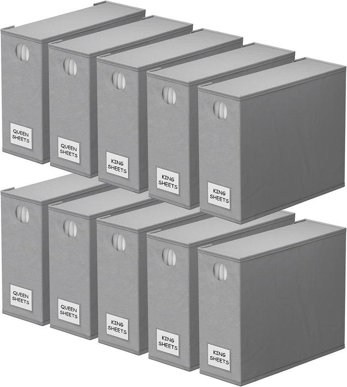 SpaceAid 4 Pack Bed Sheet Organizers and Storage, Foldable Organizer for Linen Closet, Sheets Set Folder Keeper with Window XL (Queen & King Size) Organizing Bedding Container, Gray 91ZDSN-SL01-G4