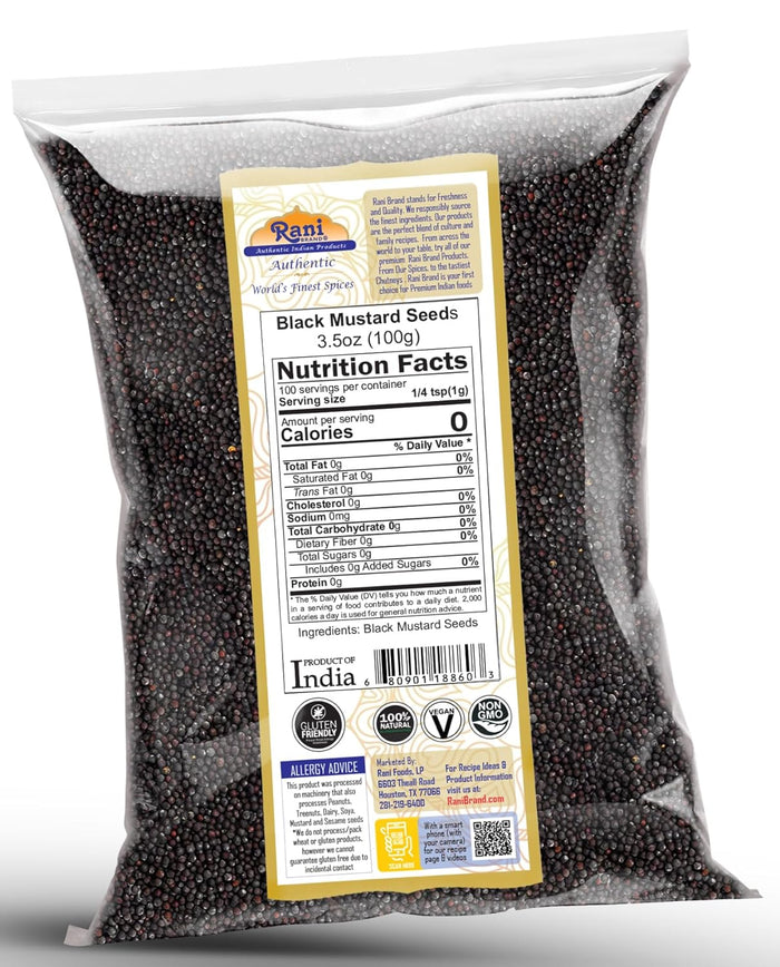 Rani Black Mustard Seeds Whole Spice (Kali Rai) 3.5oz (100g) ~ All Natural | Gluten Friendly | NON-GMO | Kosher | Vegan | Indian Origin