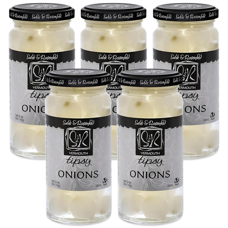 Sable & Rosenfeld Vermouth Tipsy Onions, 10.9 oz (Pack of 6), Gourmet Pickled Silverskin Cocktail Onions in Jar, Kosher, Gluten-Free Martini Garnish