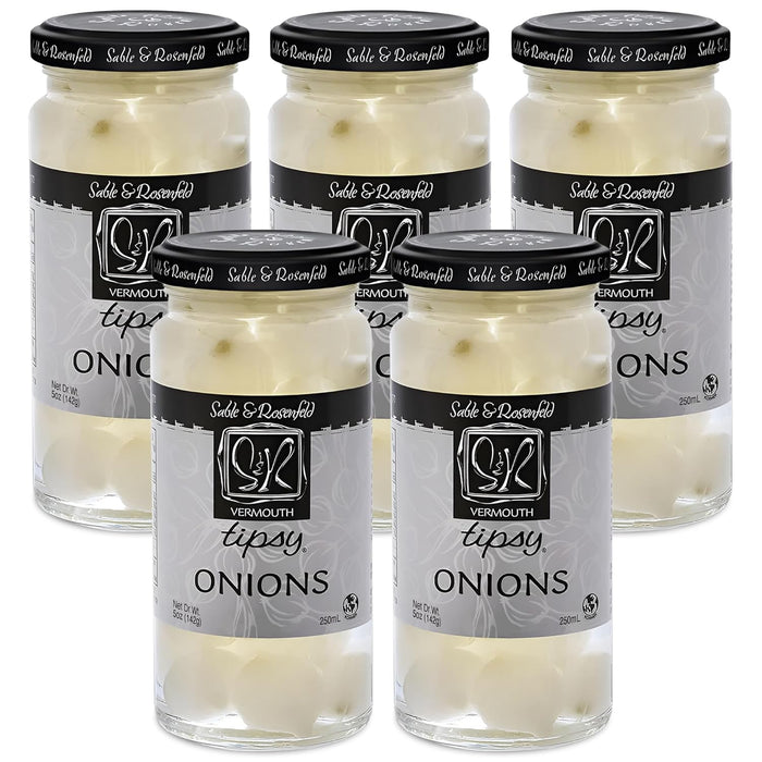 Sable & Rosenfeld Vermouth Tipsy Onions, 10.9 oz (Pack of 6), Gourmet Pickled Silverskin Cocktail Onions in Jar, Kosher, Gluten-Free Martini Garnish