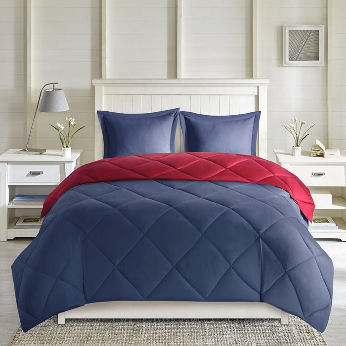 Madison Park Essentials Parkston Plaid Comforter, Matching Sham, 3M Scotchguard Stain Release Cover, Hypoallergenic All Season Bedding-Set, Full/Queen, Black, 3 Piece