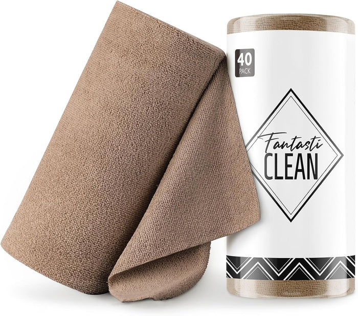 Fantasticlean Microfiber Cleaning Cloth Roll -40 Pack, Tear Away Microfiber Towels, 12" x 12", Reusable, Washable, Scratch Free, Ultra Absorbent Dishcloth for Car, Home Supplies, Pet, Kitchen (Pink)