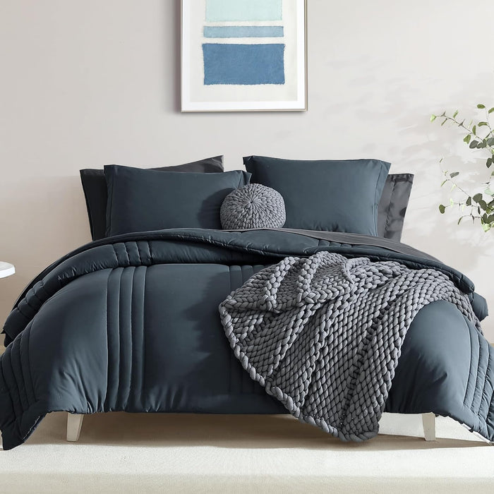 Monbix Queen Comforter Set - 7 Pieces Beige Bed in a Bag Queen Bedding Sets with Comforters, All Seasons Comforter Bed Set with Sheets,Pillowcases & Shams