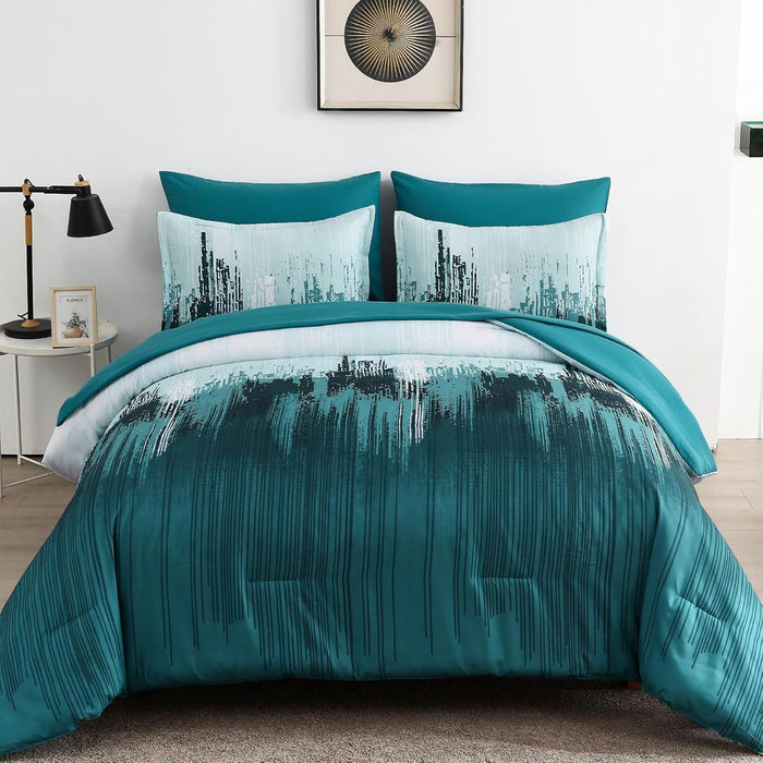 WONGS BEDDING Comforter Set Queen, Thanksgiving Burnt Orange 7 Pieces Bed in a Bag Abstract Gradient Fall Terracotta Bedding Set with Comforter, Flat Sheet, Fitted Sheet, Pillow Shams, Pillowcases