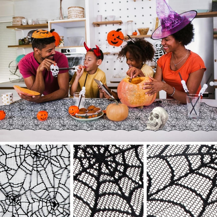 Halloween Table Runner, Black Lace Spider Web Table Runners for Halloween Decor/Party Dinner Table Decoration 18 x 72Inch