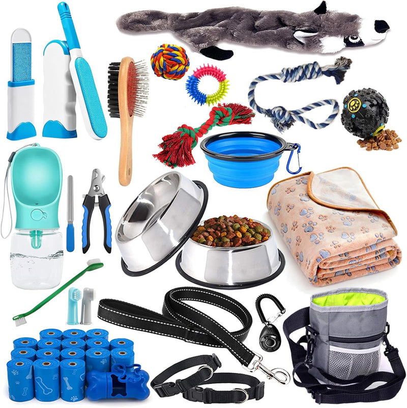 Puppy Supplies Starter Kit - 39-Piece Set of Puppy Essentials and Dog Stuff.Includes Dog Leash, Toys, Bowl, Brushes,and More.Perfect Welcome Home Present for Your New Puppies-Pink
