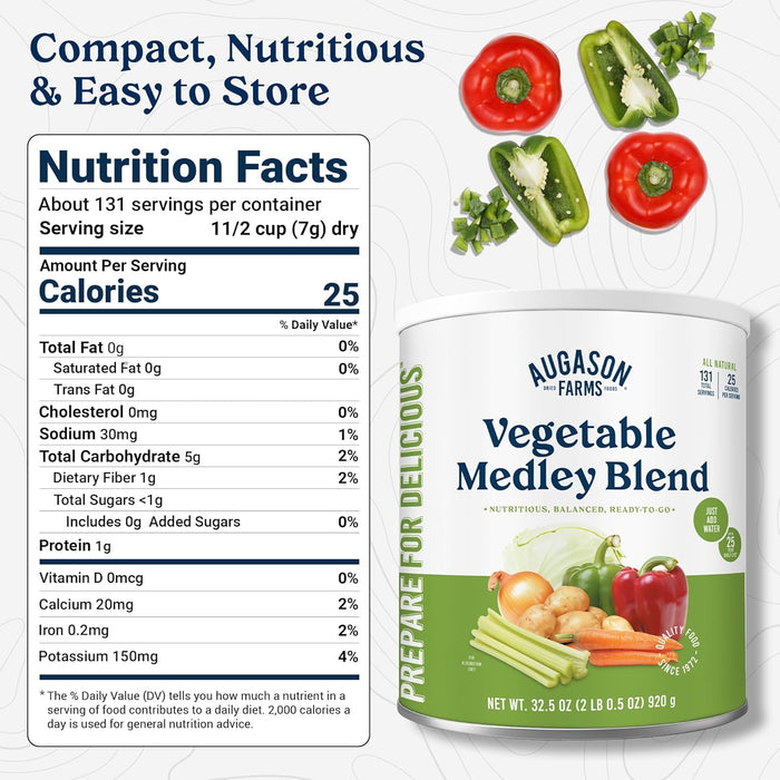 Augason Farms Vegetable Medley Blend Can - Dehydrated Mixed Veggies - Gluten Free Emergency Food Supply with Long Shelf Life for Survival, Disaster Prep & Everyday Meals - 131 Servings