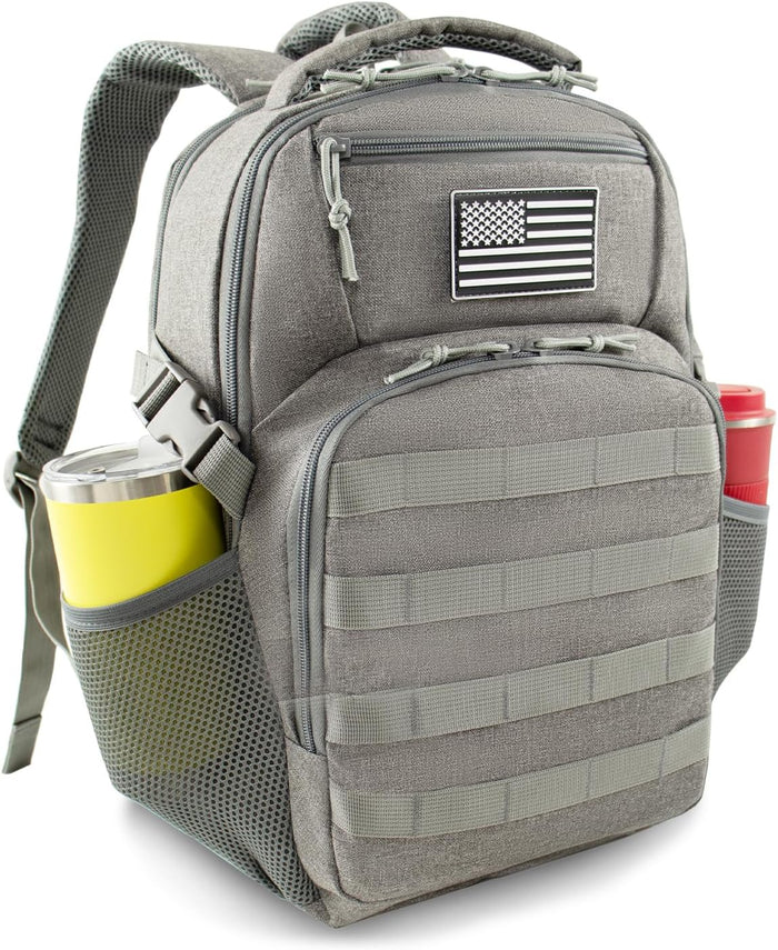 15.6'' Travel Laptop Backpack for Men, 30L Tactical College Backpacks with Water Pouches Both Sides, Portable Backpack for Men Women Business Work Bag Fight Approved - Grey Backpack
