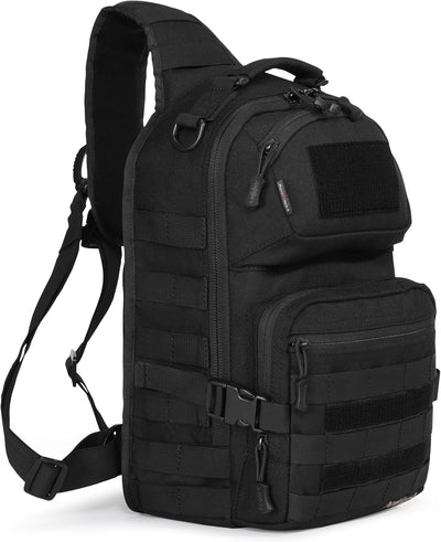 Military Tactical Crossbody Sling Bag One Strap Backpack 15L Black | Fit 12 Inch Laptop, Molle, Travel, Hiking, Daily Use