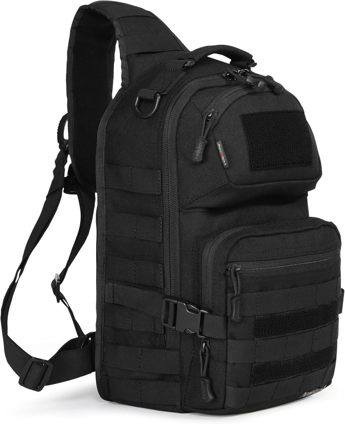 Military Tactical Crossbody Sling Bag One Strap Backpack 15L Black | Fit 12 Inch Laptop, Molle, Travel, Hiking, Daily Use
