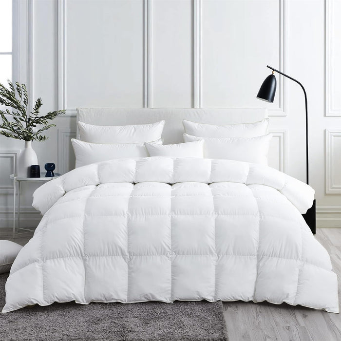 Luxurious All-Season Goose Down Comforter California King (Cal King) Size Duvet Insert, Exquisite Pinch Pleat Design, 1200 Thread Count 100% Egyptian Cotton, 75 oz Fill Weight, White