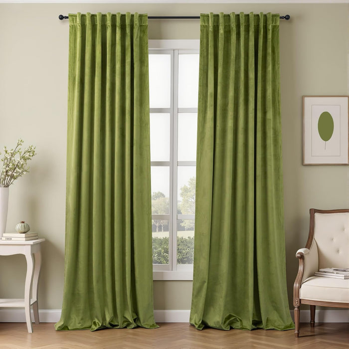Velvet Curtains 84 Inch Length 2 Panels Set Gold Brown Light Blocking Thermal Insulated Room Darkening Window Drapes Soft Luxury Curtain for Living Room Bedroom Back Tab Pleated Pocket 7ft Long Golden