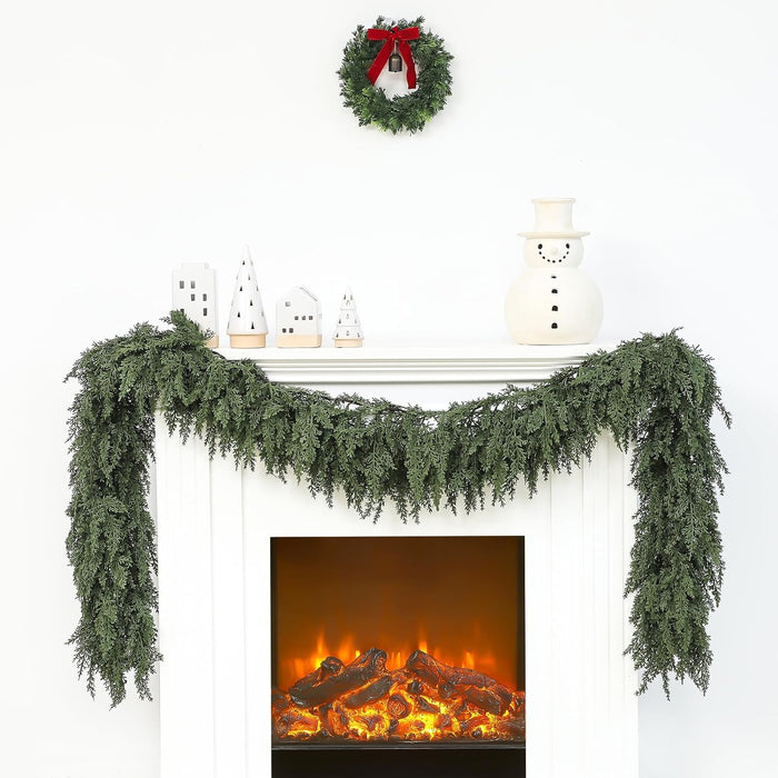 Jutom 2 PCS 9 ft Christmas Cedar Garland - Artificial Realistic Holiday Cedar Pine Needles Greenery Garland Decoration for Mantel Table Winter Party