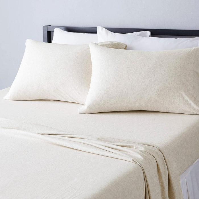 Amazon Basics 4 Piece Bed Sheets Set, 100% Cotton Jersey, Includes Super Soft, Flat and Fitted Sheets, Pillowcase, King, Light Gray, Solid