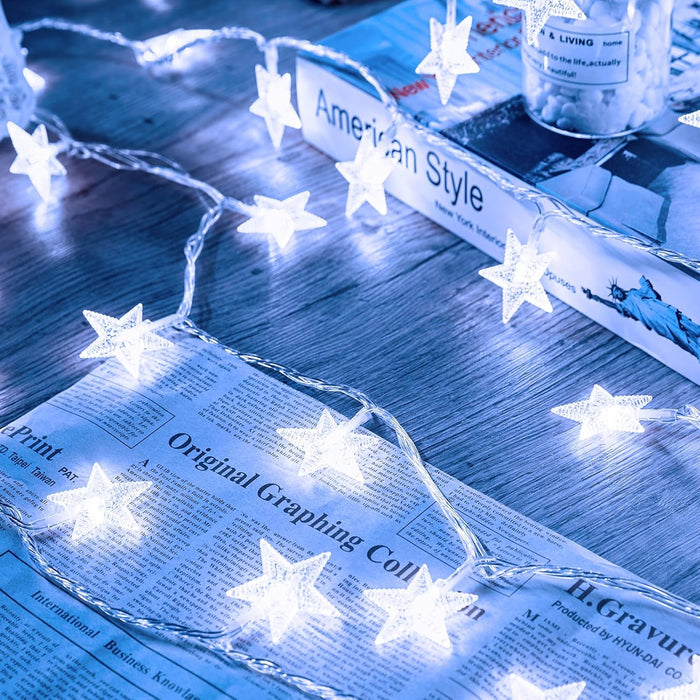 Minetom Star String Lights Battery Operated - 17 ft 50 LED Star Fairy String Lights with Timer, Waterproof for Indoor Bedroom Tent Loft Bed Patio Party Wedding Decor, Warm White