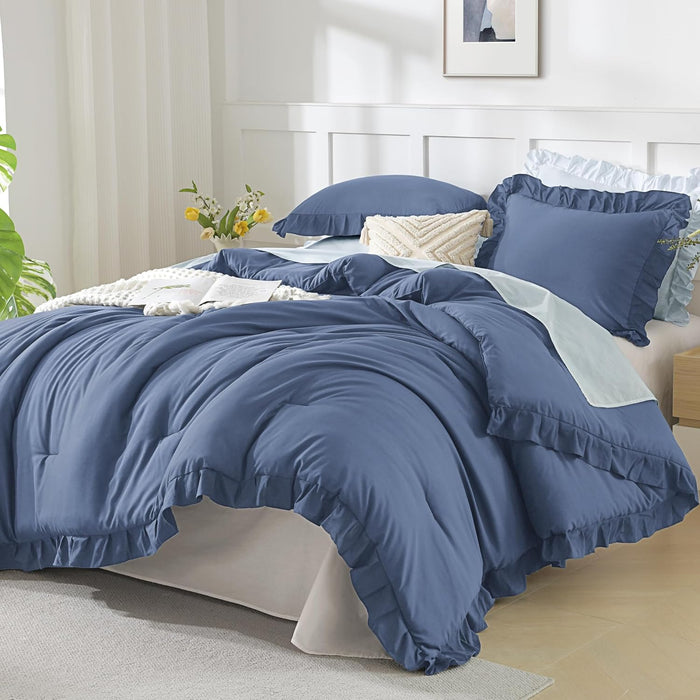 Andency Comforter Full Size Set White, 3 Pieces Ruffle Farmhouse Shabby Chic Gift Full Comforter Set, Soft Lightweight Fluffy All Season Room Decor Bed Set for Girls Women Teens Daughter