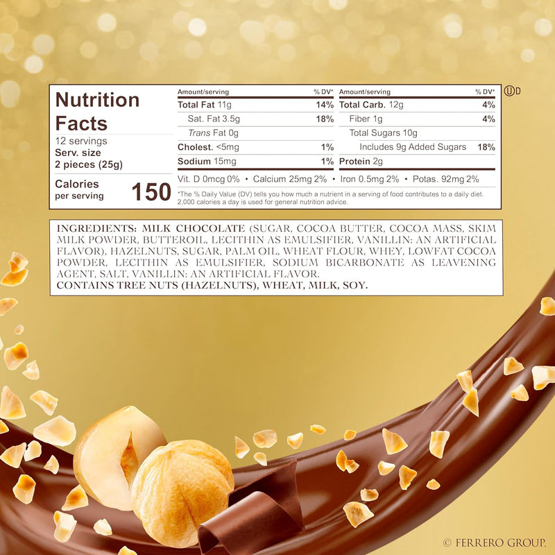 Ferrero Rocher, Premium Milk Chocolate Hazelnut, Individually Wrapped Chocolate Gift Box, 24 Count, 10.6 oz