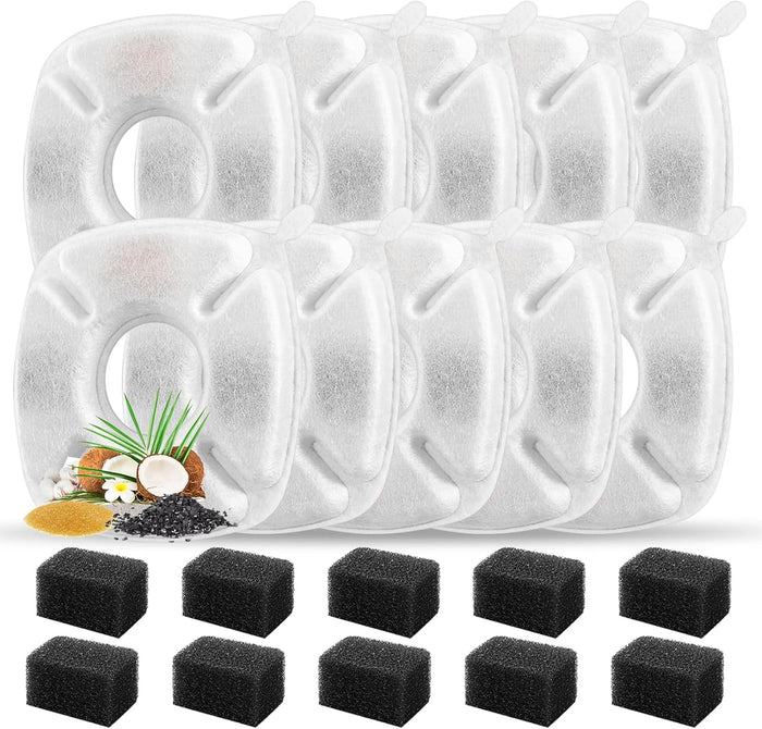 28 Pcs Cat Water Fountain Replacement Filters-14 Pack Water Fountain Filters 14 Pack Pre-Filter Sponges, Pet fountain replacement filters Fit for 95oz/2.8L Cat Pet Fountain, white + black