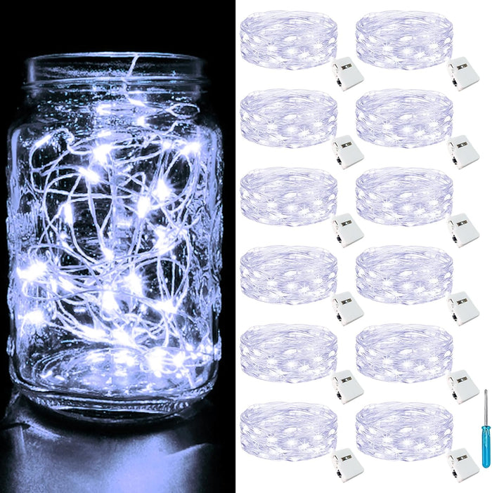 btfarm 30 Pack Fairy Lights Battery Operated [3 Modes], 7ft 20 Led Twinkle Lights String Lights Waterproof Bulk Small Mini Silver Wire for Christmas Mason Jars Wedding Table Centerpiece, Warm White