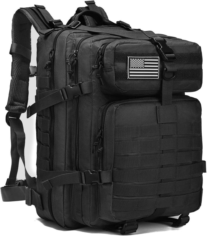 Tactical Military Backpack for Men, Gun Backpacks 3 Day Assault Pack with Holster and Magazine Pouch Large Bug Out Bag Tactical Gear 45L Molle Hiking Backpack Pistol Bag of Handgun Black Camo