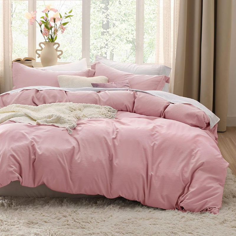 Bedsure Duvet Cover Queen Size - 3 Pieces Prewashed Extra Soft Bedding Set, Includes 1 Duvet Cover 90x90 Inches with Zipper Closure & 2 Pillow Shams, Linen, Comforter Not Included