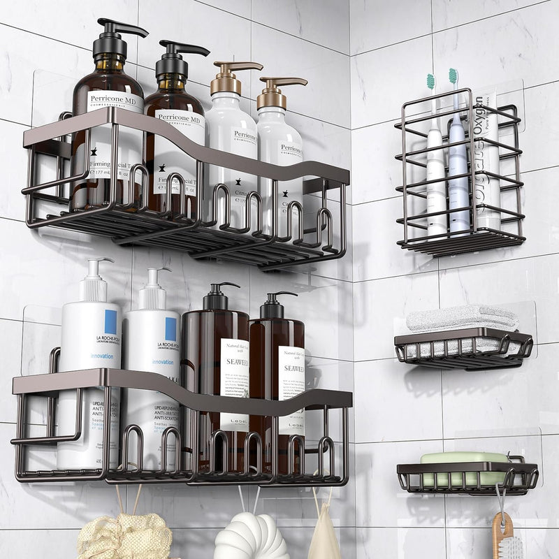 Adhesive Shower Caddy, 5 Pack Rustproof Stainless Steel Bath Organizers With Large Capacity, No Drilling Shelves for Bathroom Storage & Home Decor-XL Size