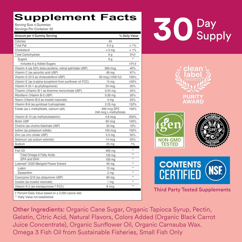 SmartyPants Multivitamin Gummy for Women 50 and Over: Omega 3 Fish Oil (EPA/DHA), Methylfolate, CoQ10, Vitamin D3, C, Vitamin B12, B6, A, K & Zinc, Biotin, Gluten Free, 120 Count (30 Day Supply)