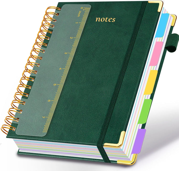 Hardcover Spiral Notebook 8"x10" Journal Notebook with Tabs and Removable Dividers 300 Pages 5 Subject Notebook College Ruled, Faux Leather Spiral Bound Notebook for Women School Work (Purple)