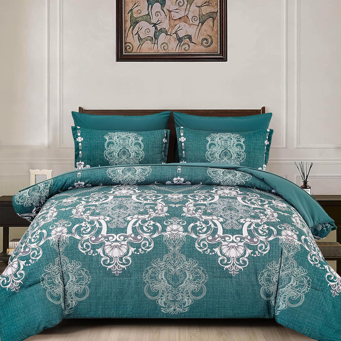 Mybedsoul King Size comforter set, 7 Pieces Boho Bed in a Bag for King Bed, Black Damask Comforter Set with Sheet, Pillowcases & Shams, Soft Microfiber Lightweight Bedding Set for All Season(90"x104")