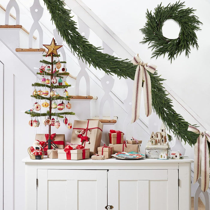 6FT Realistic Christmas Garland Pine Garland Real Touch Green Artificial Greenery Garland Artificial Pine Garlands,for Table Mantle Wall Indoor Outdoor Christmas All-Season Decorations