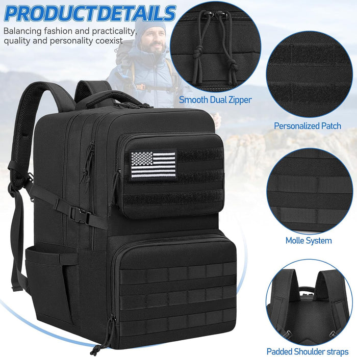 45L Military Tactical Backpack, Water-resistant Military MOLLE Assault Backpack Bag for Hunting Camping Travel Military Tactical Backpack for Men (Black)