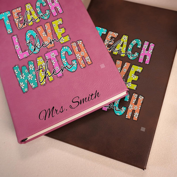 Daphne's Curations Customizable Teacher Journal – Leather Notebook with Choice of Inspirational Teacher Graphic – Appreciation Gift