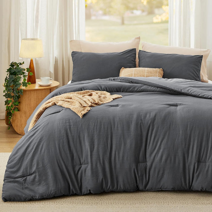 Bedsure Queen Size Comforter Set, Reversible Grey Soft Prewashed Bedding for All Seasons, 3 Pieces Warm Down Alternative Bed Set, 1 Lightweight Comforter (90"x90") and 2 Pillowcases (20"x26")