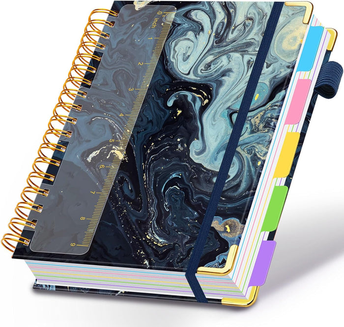 Spiral Journal Notebooks for Work, 300 Pages 5 Subject Notebook College Ruled with Dividers & Tabs, 8''x 10'' Large Notebook Journal for Women Students Note-Taking and Organizer (Purple Floral)
