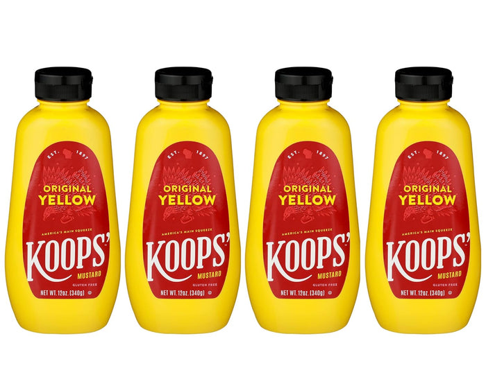 Koops' Original Yellow Mustard – Gourmet Mustard, Gluten-Free, Kosher, Made in USA, From Quality Mustard Seeds, Yellow Mustard Sauce – 12 Oz, Pack of 12